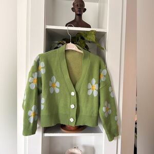 EARTHBOUND Green Knit Cardigan with Floral Print